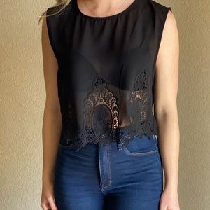 Black sheer Lace detail sleeveless Top